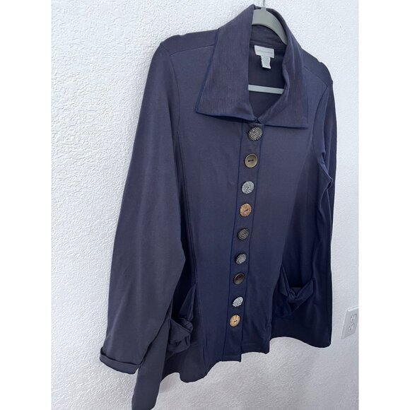 Soft Surroundings Womens Navy Button-Front Cardigan Jacket M Cotton/Spandex - Picture 3 of 7